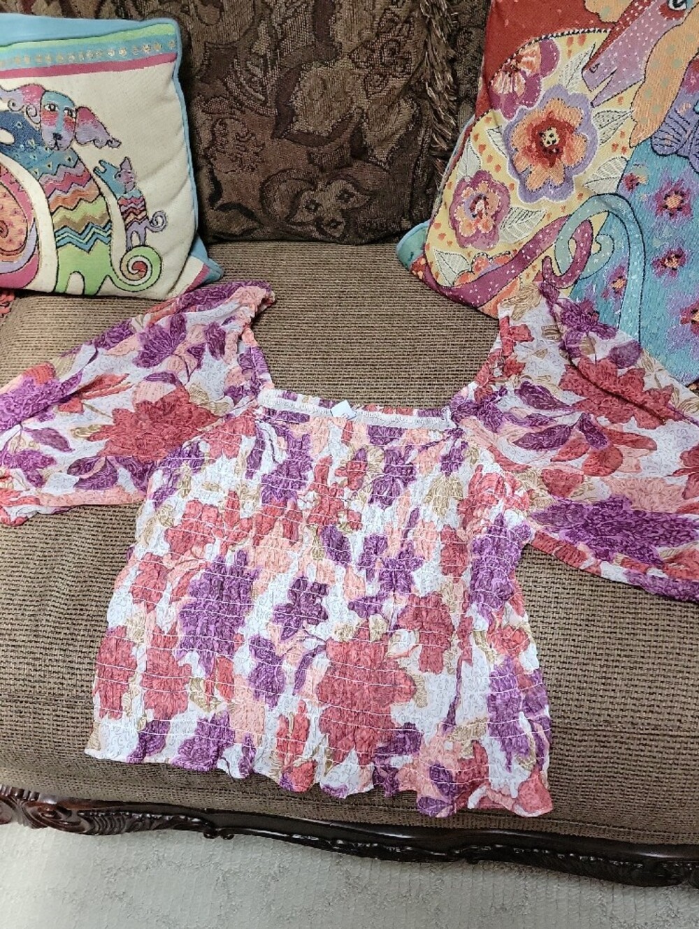Old Navy Women's Smocked A-Line Crop Top - Pink, Purple & Peach
